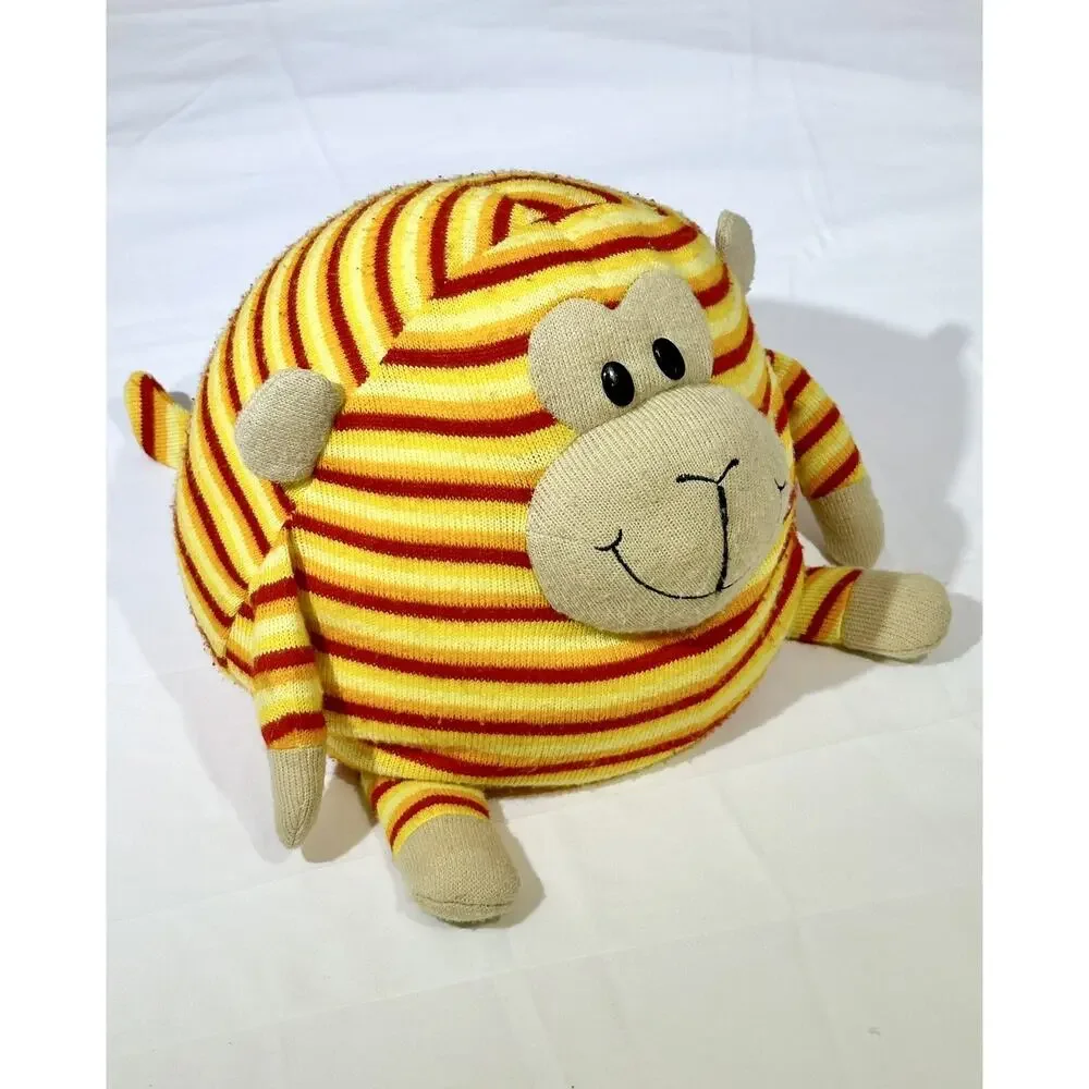 Mushable Pot Bellies Monkey Plush Orange Yellow Red Stripes 87% Foam Beads NICE!